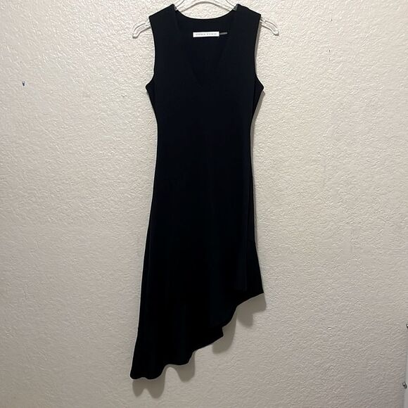 Susana Monaco Jersey Knit Ruffle Asymmetrical Hem Deep V Midi Dress Size XS - Picture 4 of 9